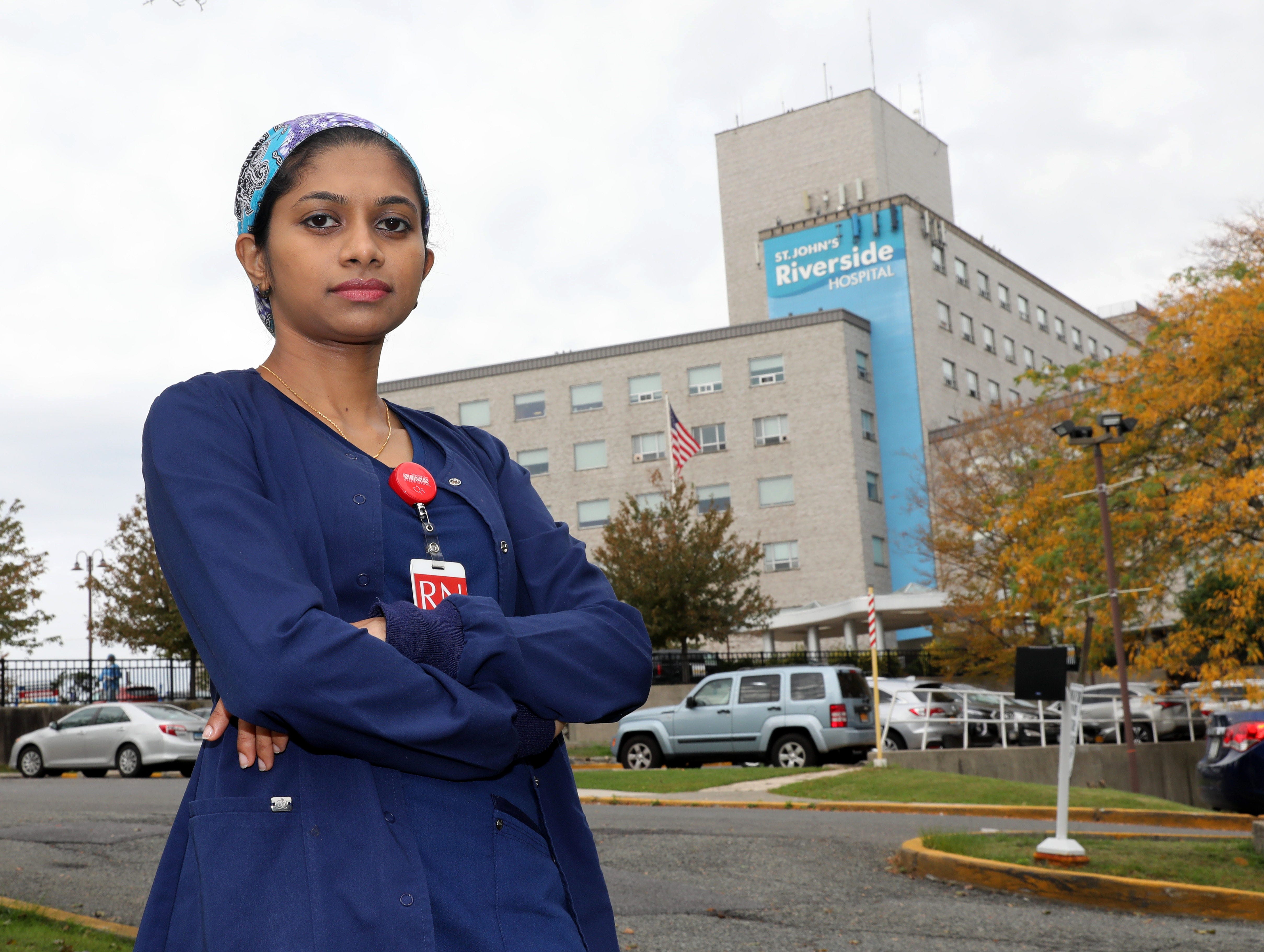 Liya Robin, R.N., a respiratory nurse at St. John's Riverside Hospital in Yonkers, is pictured Oct 16, 2021.