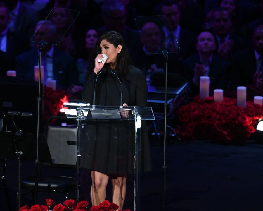 Vanessa Bryant speaking at her late husband's funeral in February 2020.