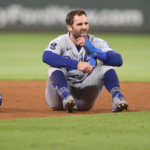 NLCS Game 1: Dodgers left fielder Chris Taylor is 