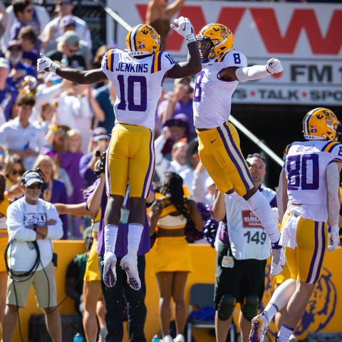 LSU wide receivers Jaray Jenkings (10) and Malik N
