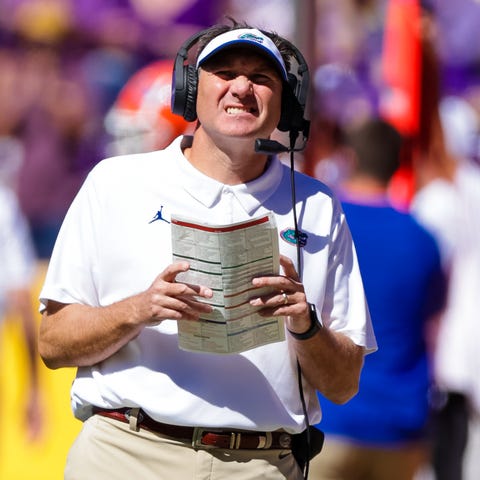 Florida head coach Dan Mullen looks on during the 