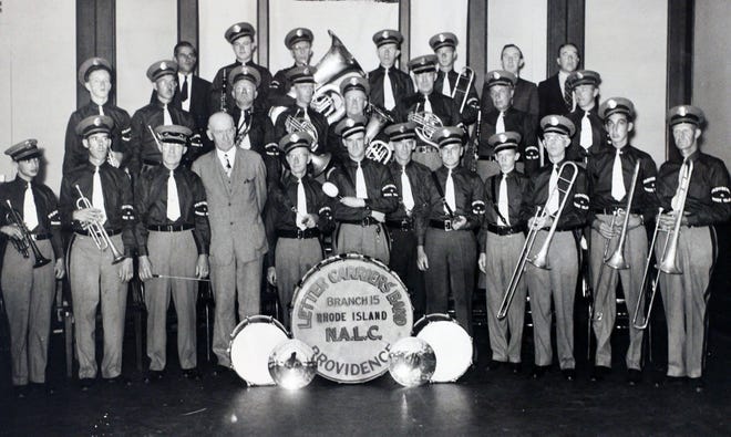 The Providence Letter Carriers Band assembled for a group photo in the 1930s.