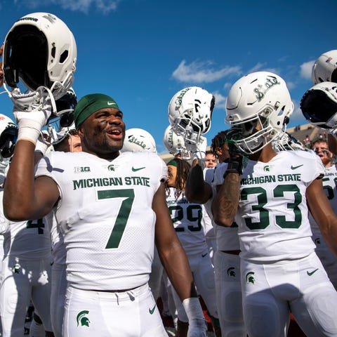 Michigan State players celebrate after Saturday's 