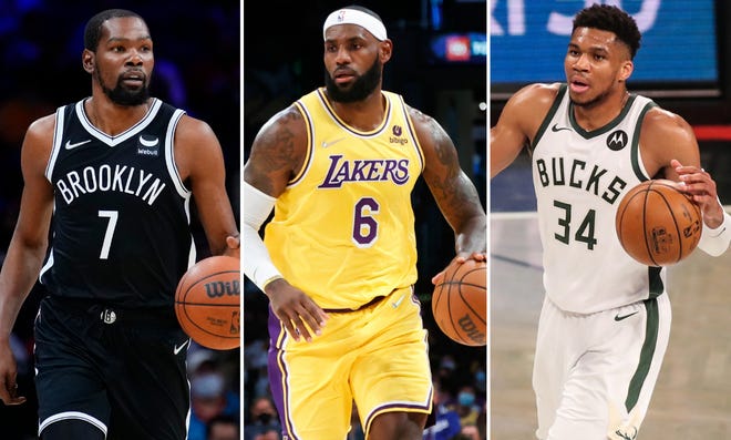 Kevin Durant, LeBron James and Giannis Antetokounmpo