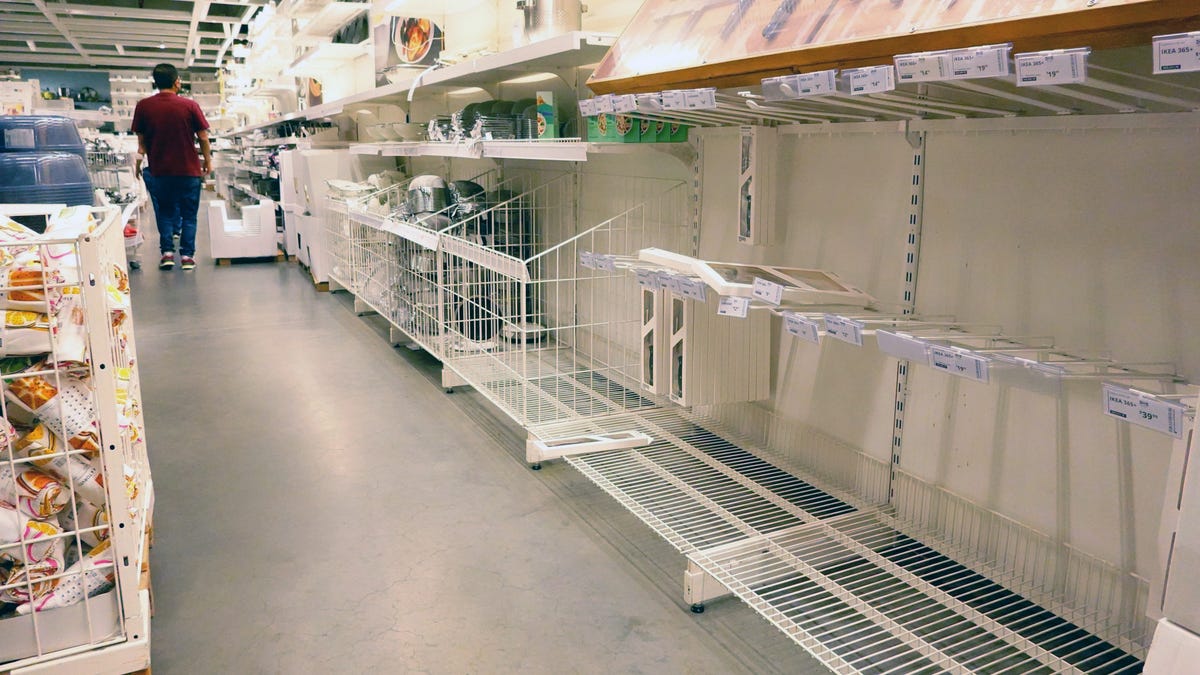Empty shelves are seen at an IKEA store on Oct. 15, 2021 in the Red Hook neighborhood of Brooklyn borough in New York City.  Executives at IKEA have warned of supply chain disruption that could last into next year leaving some stores without certain items. Stores in North America are expected to be hardest hit by product shortages first and then followed by stores in Europe.