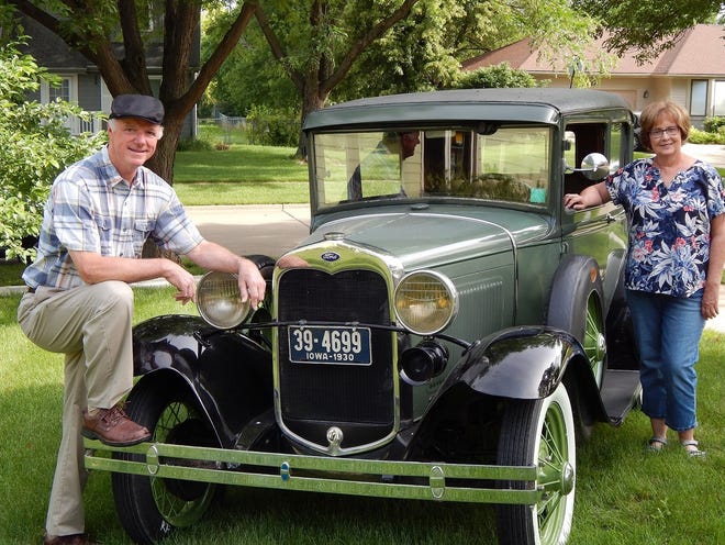 Kevin Szcodronski of Ankeny and Ann Raisch of Eldora are crewmembers for Anna Rea the 1930 Ford Model A.