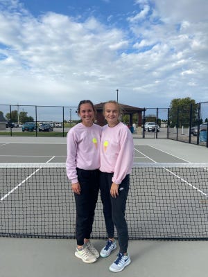Geneseo tennis players Ali Rapps, left, and Annie Turpin placed third in Sectional Tennis competition which qualifies them for the State Tennis Meet this week in the Chicago area.