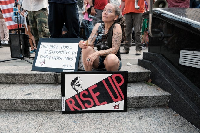 People participate in a rally and march against COVID-19 mandates on Monday, September 13, 2021 in New York City. (Spencer Platt/Getty Images/TNS)