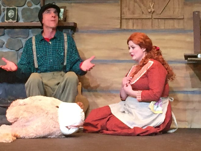 Scott Stoops and Josie Schave rehearse a scene from "Klondike Kalamity," which will be offered the next two weekends at the Mansfield Playhouse.