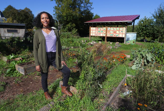 Michelle Dobbs, executive director of Victory Garden Initiative gardens, at the acre and half farm nestled between Concordia and Townsend in Milwaukee. When COVID-19 hit last year the urban farm in the Harambee neighborhood, went from a membership-based food or crop share model to allowing anyone who wanted or needed fresh vegetables to access food from its farm.