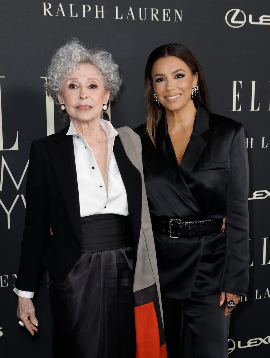 LOS ANGELES, CALIFORNIA - OCTOBER 19: (L-R) Rita Moreno, wearing Ralph Lauren, and Eva Longoria attend ELLE's 27th Annual Women In Hollywood Celebration, presented by Ralph Lauren and Lexus, at Academy Museum of Motion Pictures on October 19, 2021 in Los Angeles, California. (Photo by Frazer Harrison/Getty Images for ELLE) ORG XMIT: 775720622 ORIG FILE ID: 1347592869