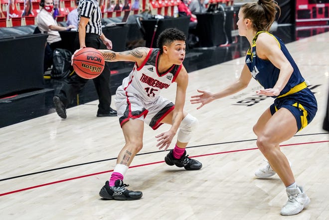 SUU's Cherita Daugherty makes a move in a game last season. The standout guard and the rest of the Thunderbirds were picked to finish fourth this year in the Big Sky by the media and sixth by the coaches