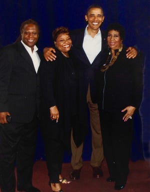Teddy Richards, left, is pictured with President Barack Obama, Aretha Franklin and Brenda Corbett.