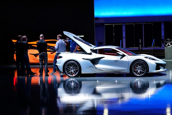 Engineers and designers of the 2023 Corvette Z06 and Z06 with the Z07 convertible performance package, were on hand to introduce the vehicles at the GM Tech Center in Warren on Friday, Oct, 22, 2021.