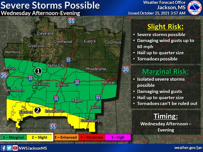 The National Weather Service says severe thunderstorms are possible Wednesday as a cold front moves into the area.