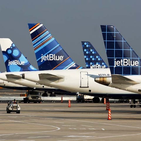 JetBlue Airways planes at the airport.