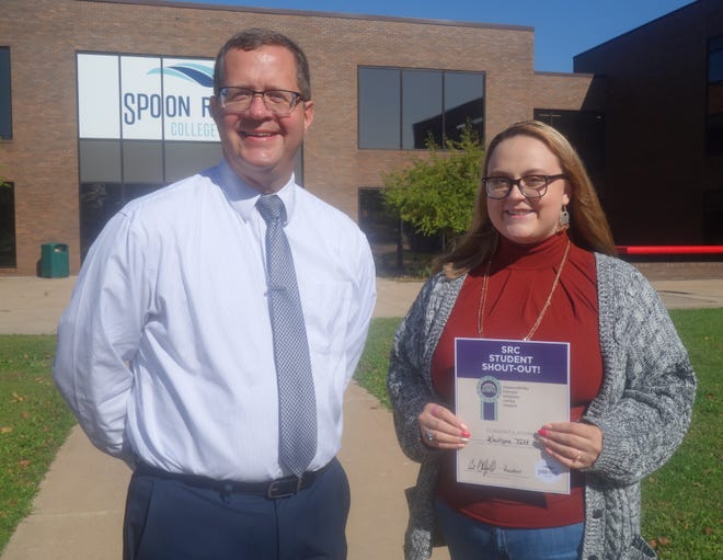 Kaitlynn Tutt, Canton was honored with the Student Shout-Out for September at Spoon River College. President Oldfield presented Tutt with a certificate and a $100 Visa gift card.