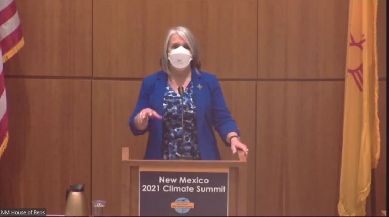 New Mexico Gov. Michelle Lujan Grisham addresses the New Mexico Climate Summit, Oct. 25, 2021 in Santa Fe.