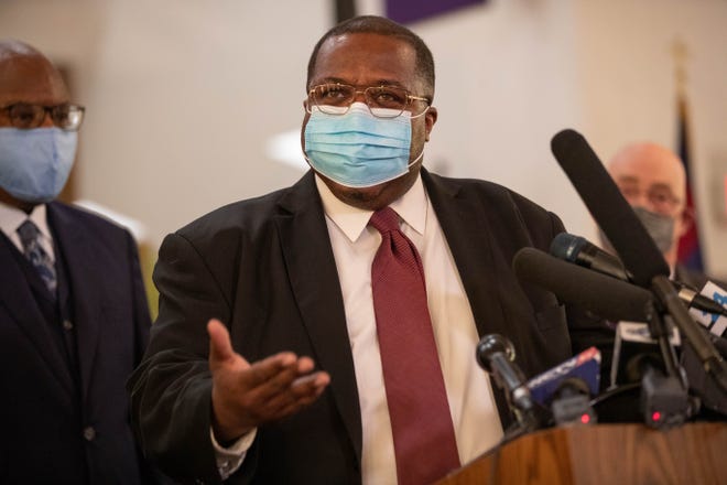 Leon County School Board Member Darryl Jones during a press conference at Bethel Missionary Baptist Church in Tallahassee Tuesday, Oct. 26, 2021.