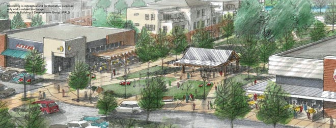 An artist's rendering of a $150 million mixed-use project planned in Mason that will include a Dorothy Lane grocery.