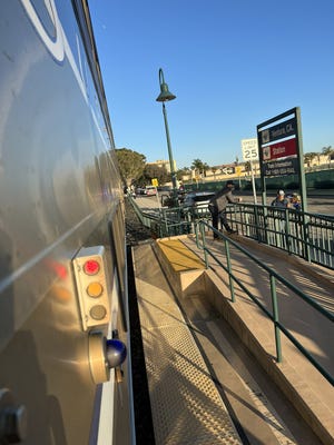 A pedestrian died after she was hit by an Amtrak train on Tuesday evening in Ventura.