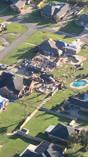 Aerial view of some of the damage in Calcasieu Parish from Wednesday's tornado taken from Louisiana Gov. John Bel Edwards'  helicopter.