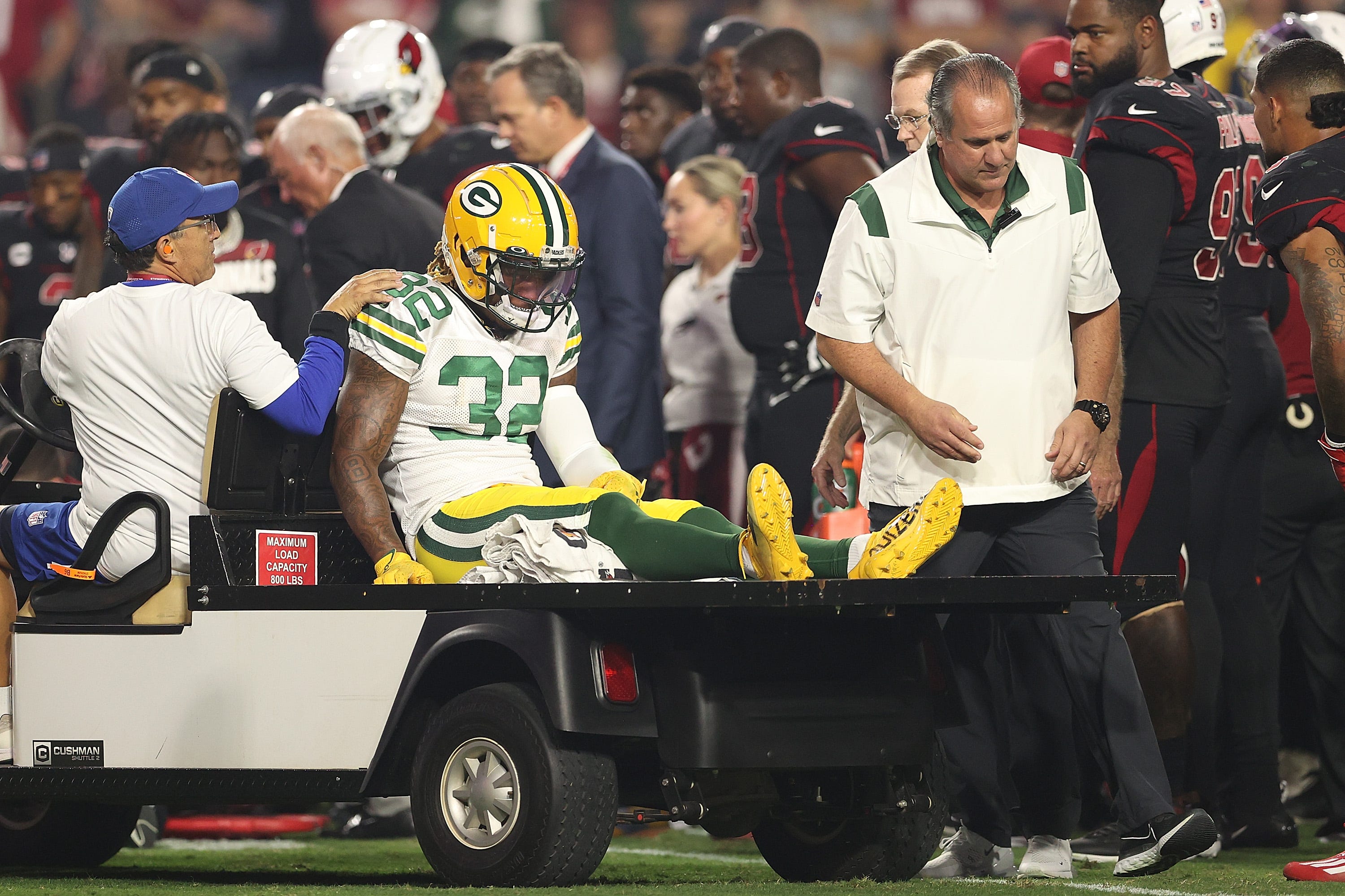 Cardinals' Jonathan Ward, Packers' Kylin Hill carted off field after kickoff collision