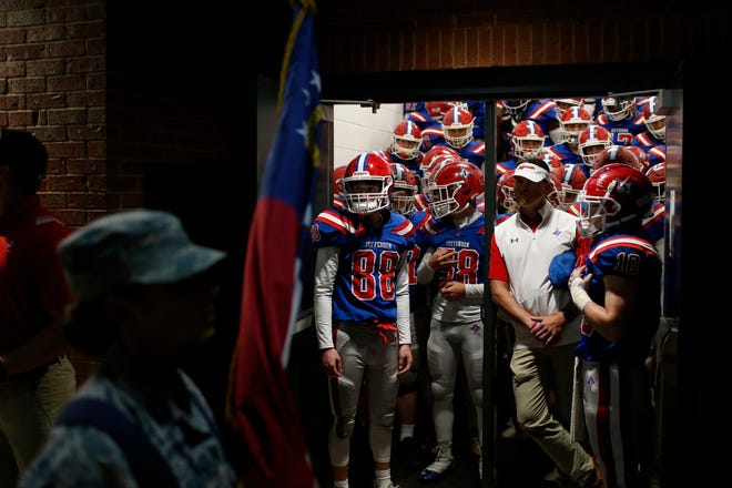 Jefferson gets ready to take the field before the start of a GHSA region championship high school football game between North Oconee and Jefferson in Jefferson, Ga., on Friday, Oct. 29, 2021. North Oconee won 11-6.