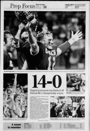 The sports page of the Springfield News-Leader on Dec. 3, 2003, after Marionville won the state championship — led by current Comets head coach Paden Grubbs.