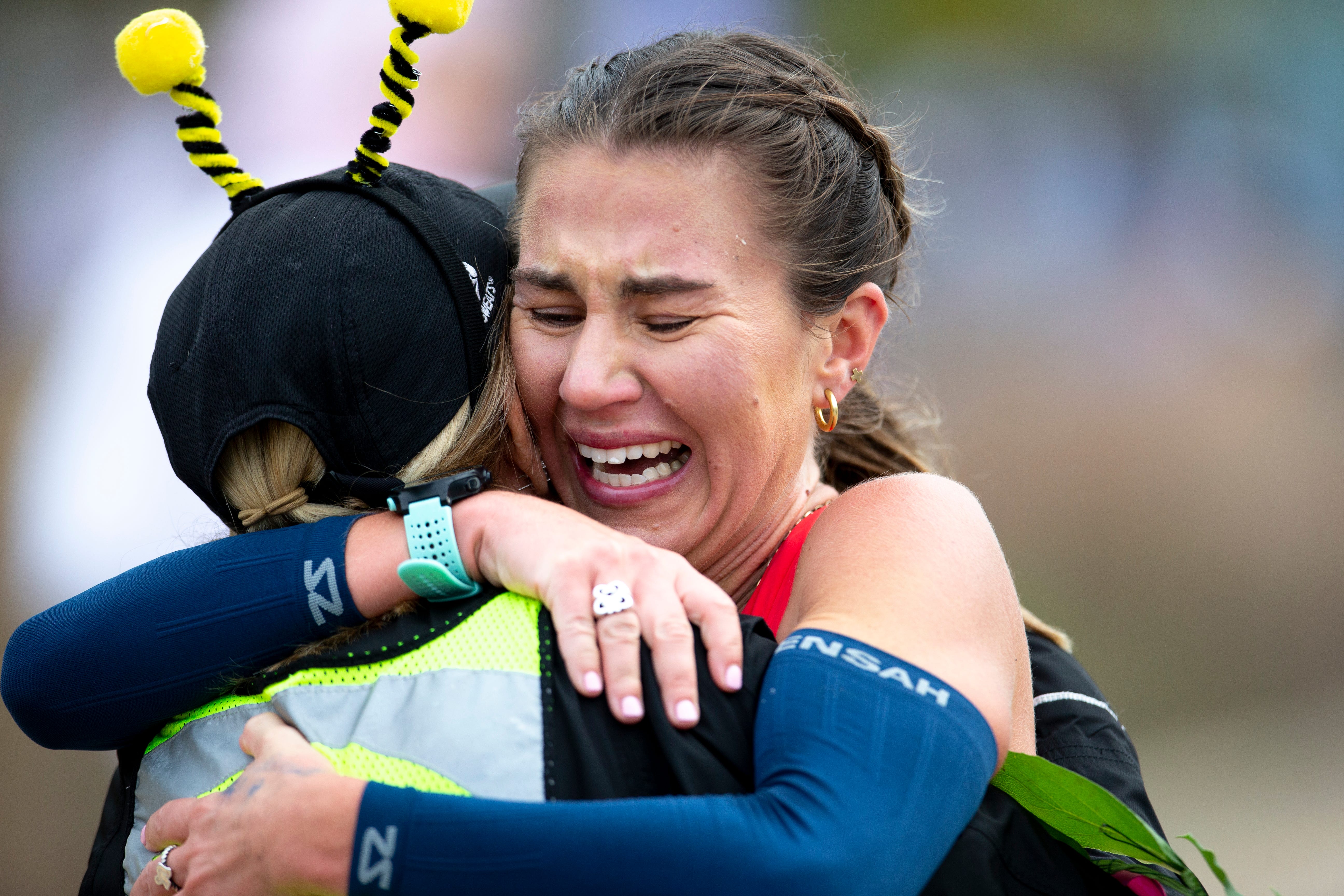 Women's Flying Pig Marathon winner Caitlin Keen with wiretowire win