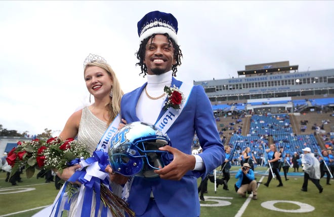MTSU 2021 Homecoming Queen Ashlee Dunn and  Homecoming King Joshua C. Gray were crowned during halftime of the Homecoming game between MTSU and Southern Miss on Saturday, Oct. 30, 2021, at MTSU.