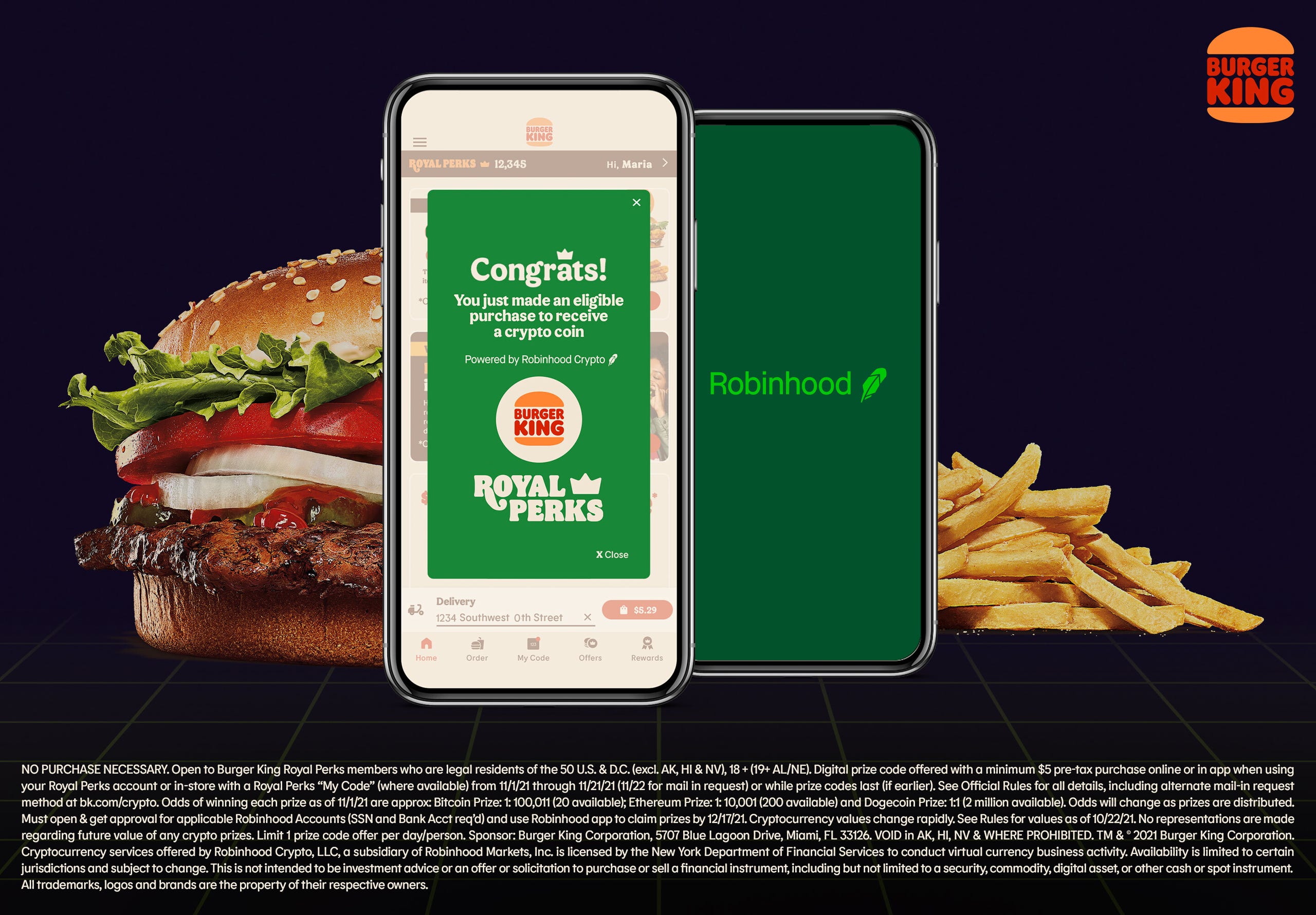 Burger King has partnered with Robinhood on an offering through the fast food chain's loyalty program.