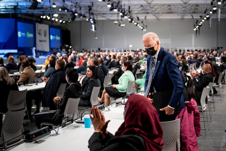 President Joe Biden attends the opening session of the COP26 U.N. Climate Summit, Monday, Nov. 1, 2021, in Glasgow, Scotland.