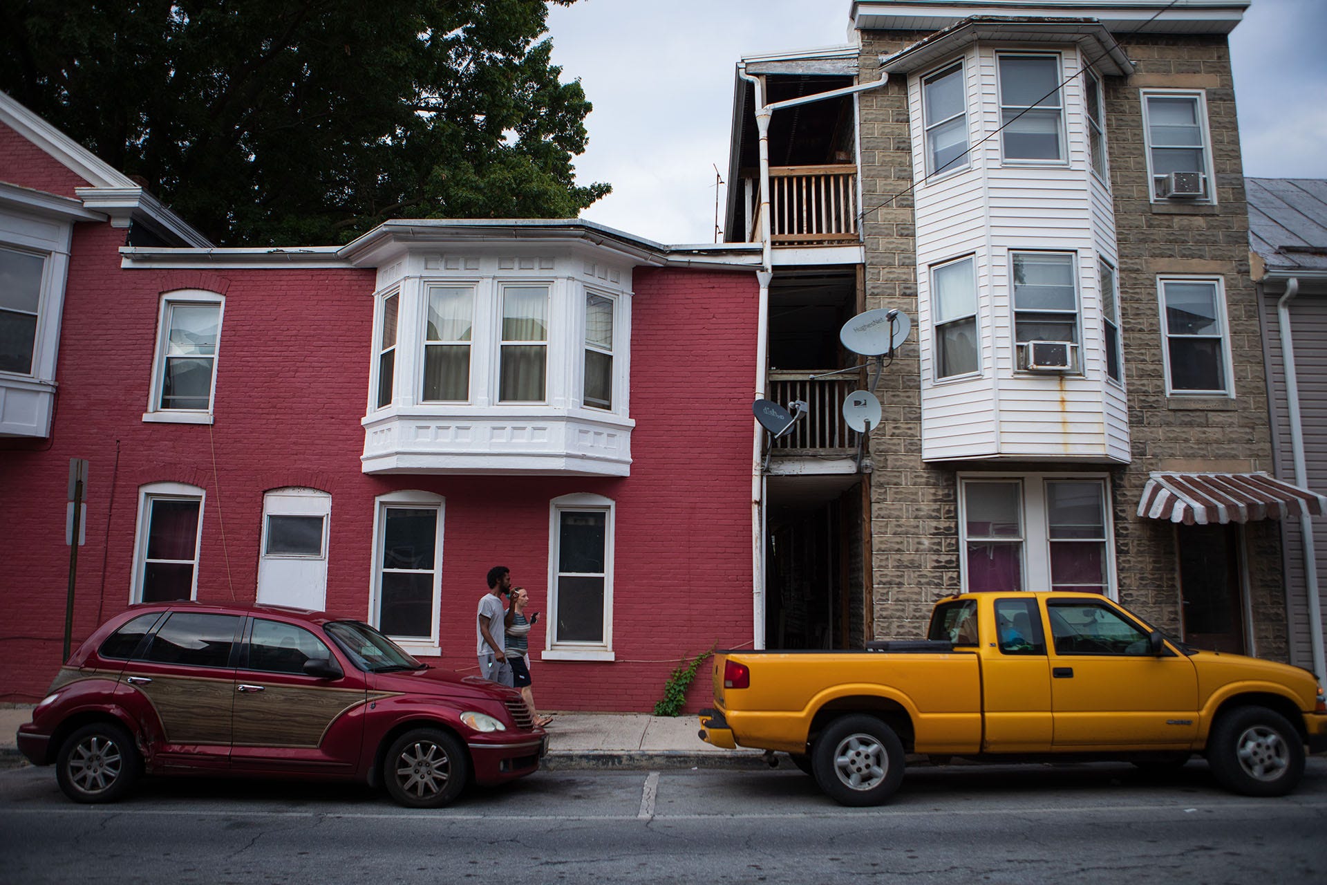 Brianna Stuart was pushed up against a building by police officers at this location in Hagerstown, Md., and later pepper-sprayed.