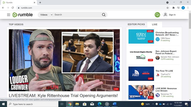 A screenshot of rumble.com, where people can view videos and post their own. The site is popular among conservative influencers.