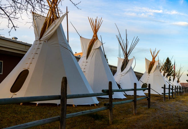Twelve teepees have been raised at the Great Falls Public Schools Administration Building, at 1100 4th Street South, for Native American Heritage Month, which is the month of November.  The twelve teepees represent the 12 tribes in Montana.