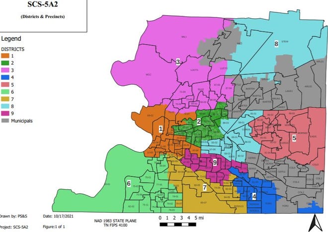 Map 5A2 was considered by the Shelby County Commission Monday to redistrict Shelby County Schools.