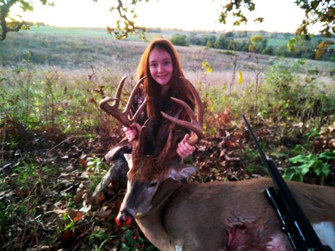 Meranda Gulick, 14, holds a 15-point buck she shot during the early youth portion of deer season Oct. 30, 2021.