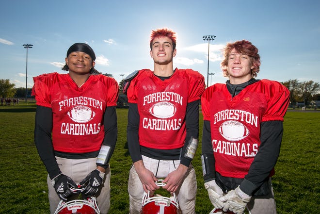 The Forreston High School football senior running backs, from left, Noah Johnson, Matthew Beltran and Jacob Fiorello, seen during practice on Wednesday, Nov. 3, 2021, at Forreston High School in Forreston, have become the team's go-to players heading into the post-season.