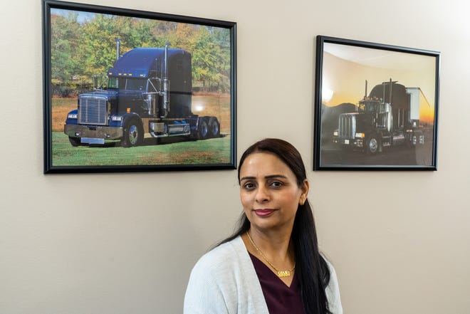 Jagdeep Dhillon, owner and chairwoman of Livonia-based company Roadex, which deals with big trucks is seeing lots of growth with her business.  