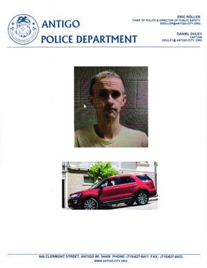 Antigo police have issued this image of Derek Goplin, an Antigo man who is a suspect in the death of his mother. The vehicle pictured is similar to the 2016 Ford Explorer that he may be driving.