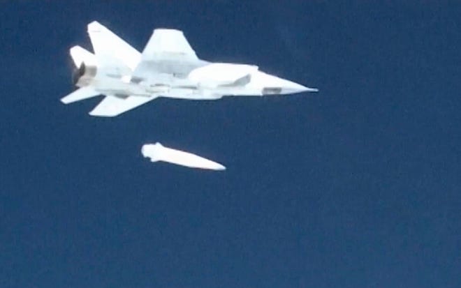 A Russian MiG-31 fighter launches a hypersonic missile during a test. China, Russia and the United States are actively developing and testing hypersonic aircraft.