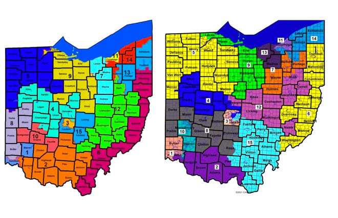 Ohio House Republicans and Ohio Senate Republicans released their proposed congressional redistricting maps this week. Both maps would split Stark County between two congressional districts, down from the current three. Ohio House Republicans drafted the map on the left. Ohio Senate Republicans drafted the map on the right.