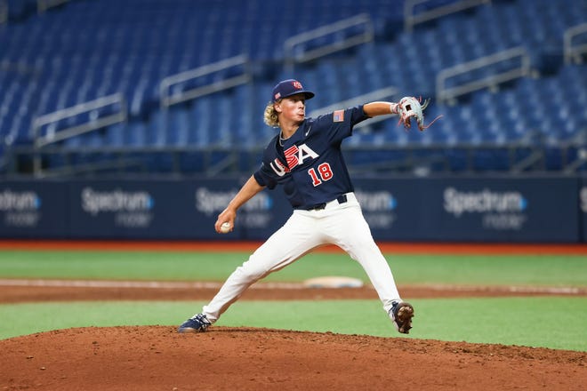 Pace's Walter Ford pitching for Team USA's 18U team in the summer of 2021.