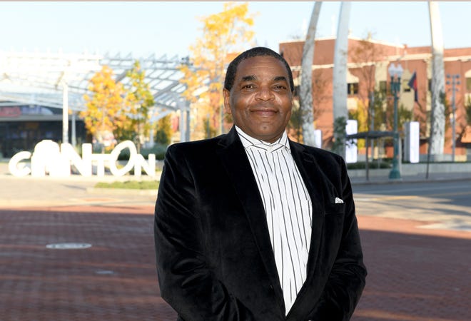 Leonard Stevens, head of the Stark County Minority Business Association, is shown at Centennial Plaza in Canton.