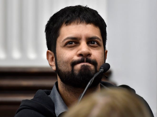 Anmol Khindri, whose family owns Car Source, testifies during Kyle Rittenhouse's trial at the Kenosha County Courthouse on Nov. 5, 2021, in Kenosha, Wisconsin. Rittenhouse is accused of shooting three demonstrators, killing two of them, during a night of unrest that erupted in Kenosha after a police officer shot Jacob Blake seven times in the back while being arrested in August 2020. Rittenhouse, from Antioch, Illinois, was 17 at the time of the shooting and armed with an assault rifle. He faces counts of felony homicide and felony attempted homicide.