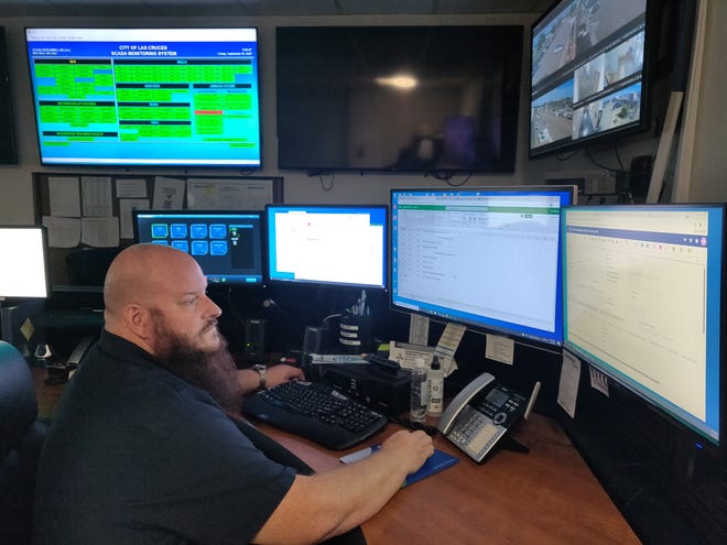 Las Cruces Utilities Dispatcher Eric Weise takes calls, keeps an eye on alarms and camera feeds, and helps customers get the right crew out, within 15 minutes, to access problems big and small.