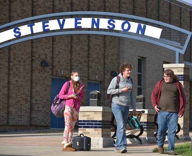 Students leave Livonia Stevenson High on Nov. 5, 2021.