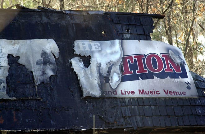 The Station Nightclub, 2003: The charred exterior of The Station nightclub is shown February 21, 2003 in West Warwick, Rhode Island. Fire broke out during the performance and pyrotechnic display by the '80s band Great White, killing 100 people and injuring over 200. 