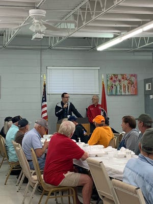Rather than being Knox County Commission candidate Judson Mason, citizen Judson Mason (at podium) had more fun at a veterans' breakfast he sponsored in Powell.